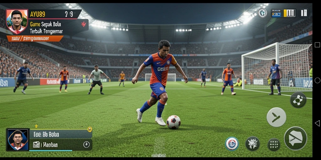 Screenshot utama AYU89 menampilkan aksi seru di lapangan sepak bola.