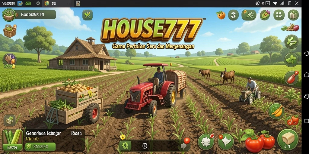 Tampilan gameplay <strong>HOUSE777</strong> dengan suasana pertanian yang menawan.