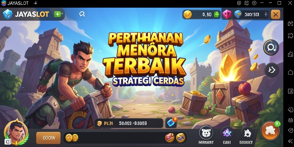 Tangkapan layar utama JAYASLOT menampilkan aksi pertahanan menara yang intens.