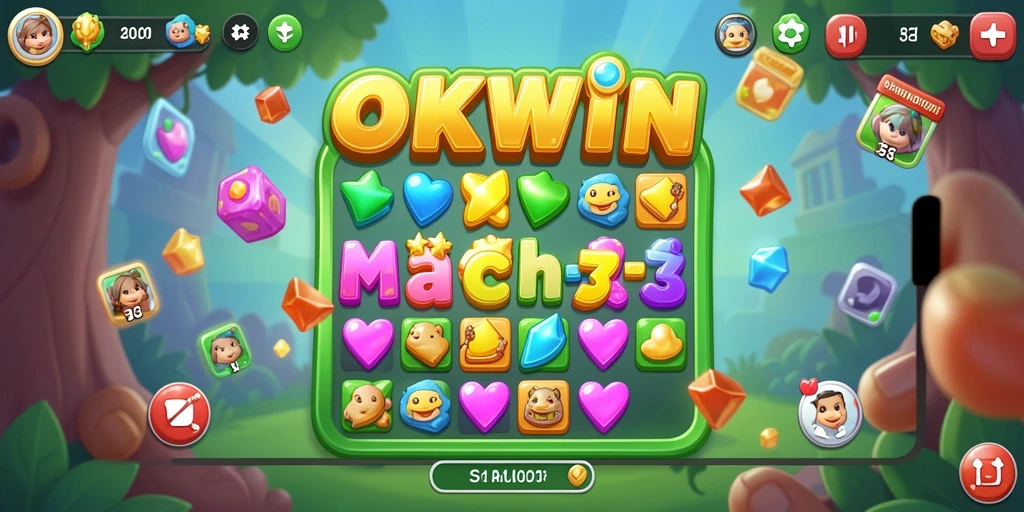 Tampilan gameplay seru di OKWIN dengan tantangan Match-3 yang menantang.