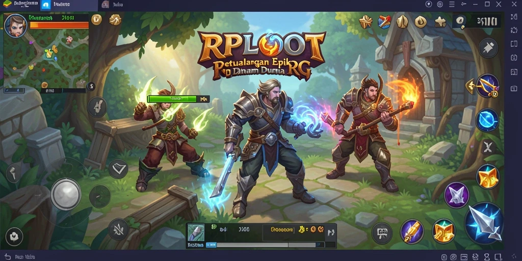Screenshot gameplay RPLOOT menampilkan karakter dalam pertempuran melawan monster menarik.