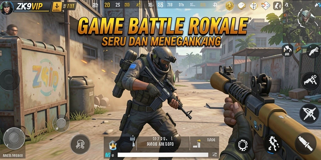 Tangkapan layar gameplay ZK9VIP yang menampilkan aksi Battle Royale yang intens.