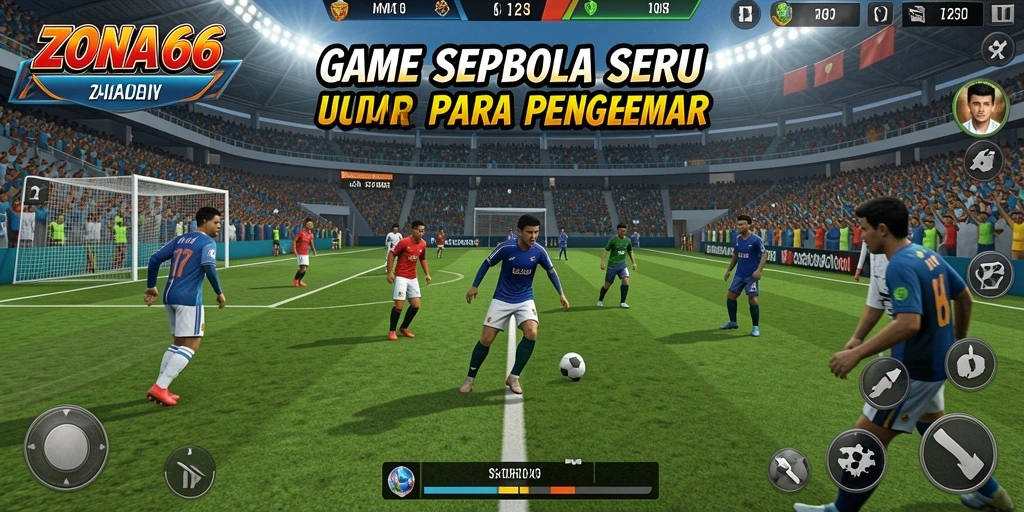 Gameplay ZONA66 yang menampilkan pertandingan sepak bola yang seru.